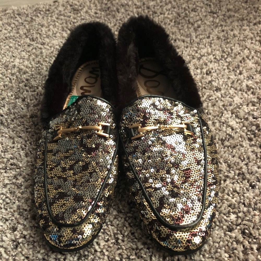 Sam Edelman Gold Loraine Loafer With Fur Lining Very Comfortable Size 9